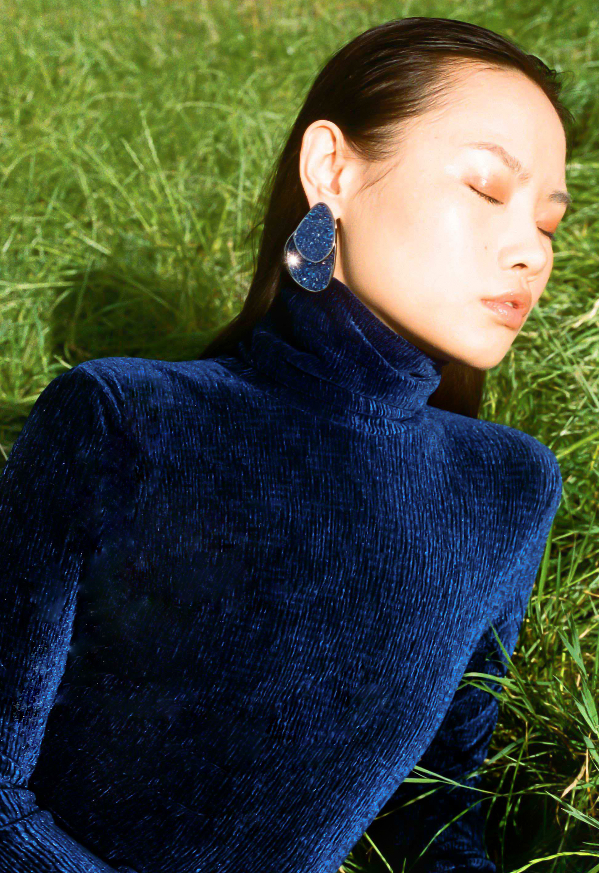 Model wearing a velvet dress for fashion editorial