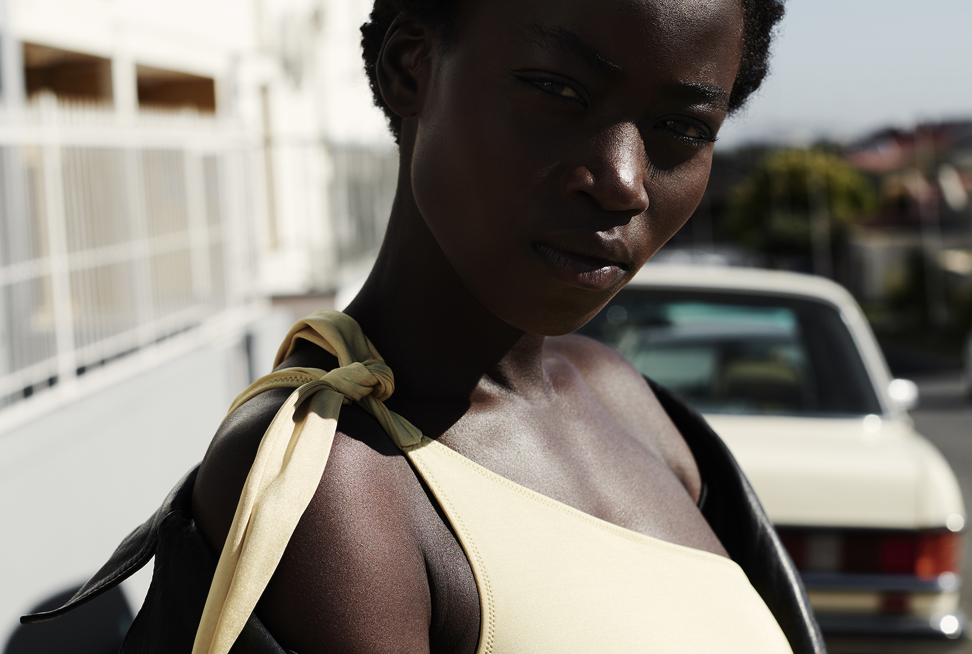 Model Olivia Sang wearing asymmetric top