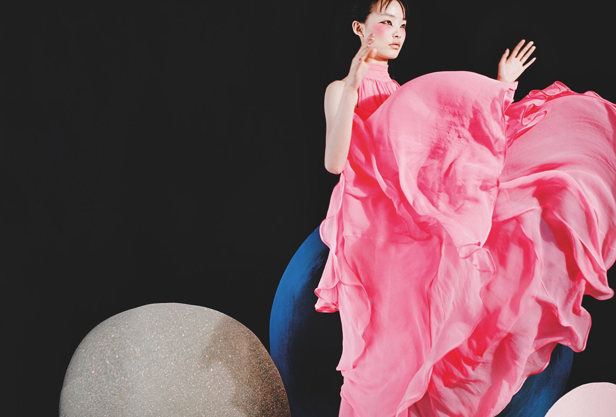 Circle of fire fashion editorial from Winter issue pink dress