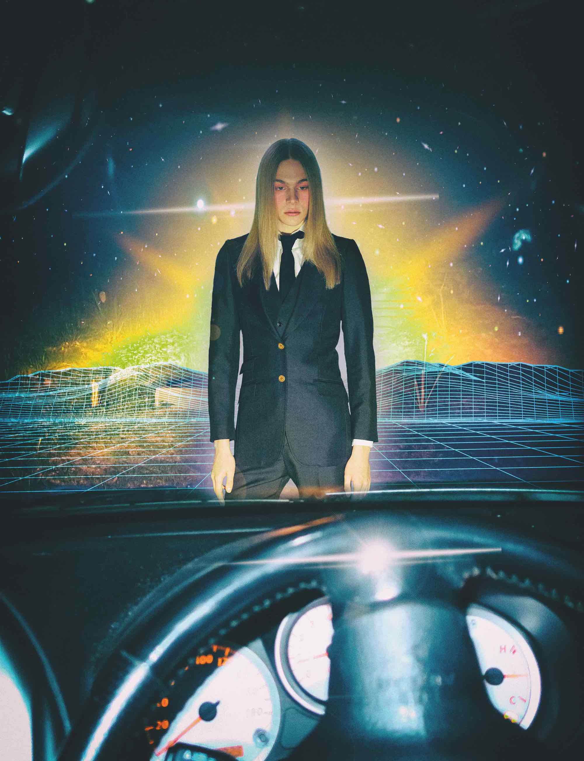 Gucci Futuristic fashion editorial Black suit and tie