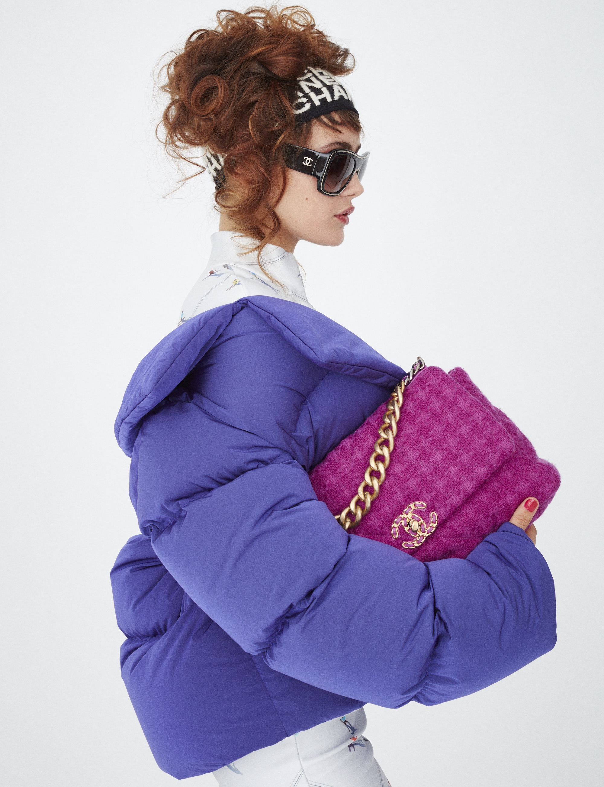 Ella Purnell Chanel Purple Puffa