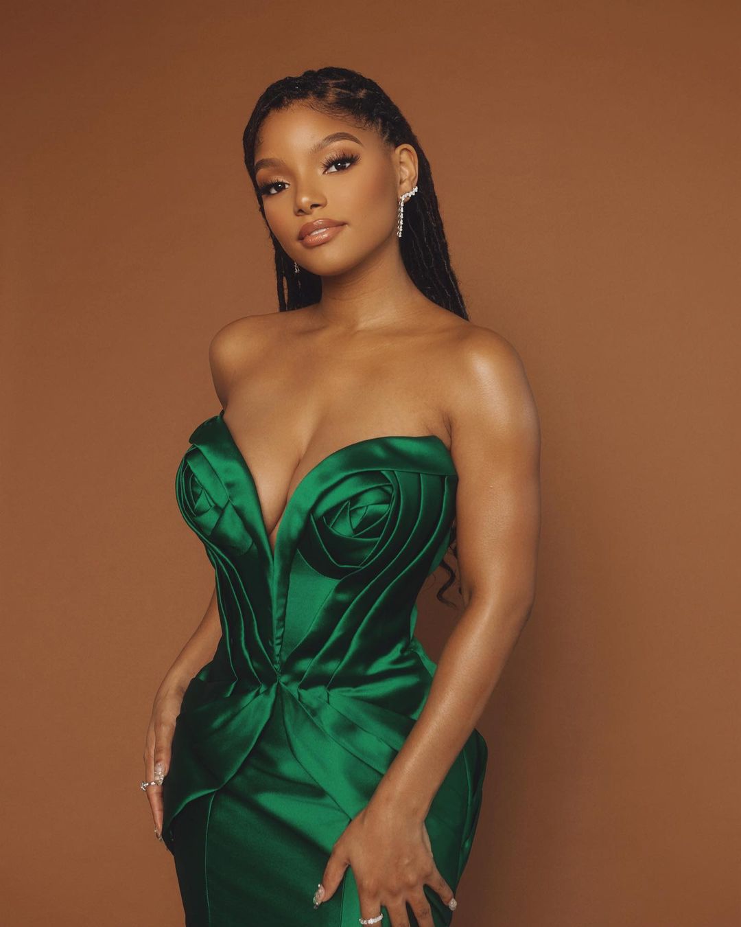 halle bailey green dress To Star Pharrell William's New Musical styleattribute-country
